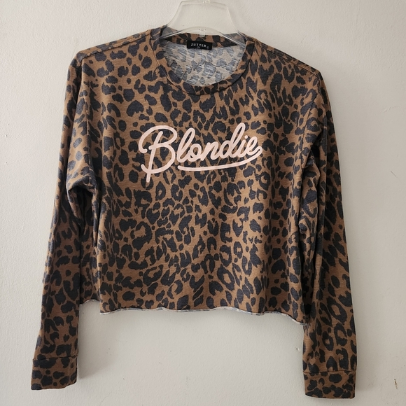 Zutter Vintage Long Sleeve Animal Print "Blondie" Cropped T-shirt Size:L - Picture 3 of 10